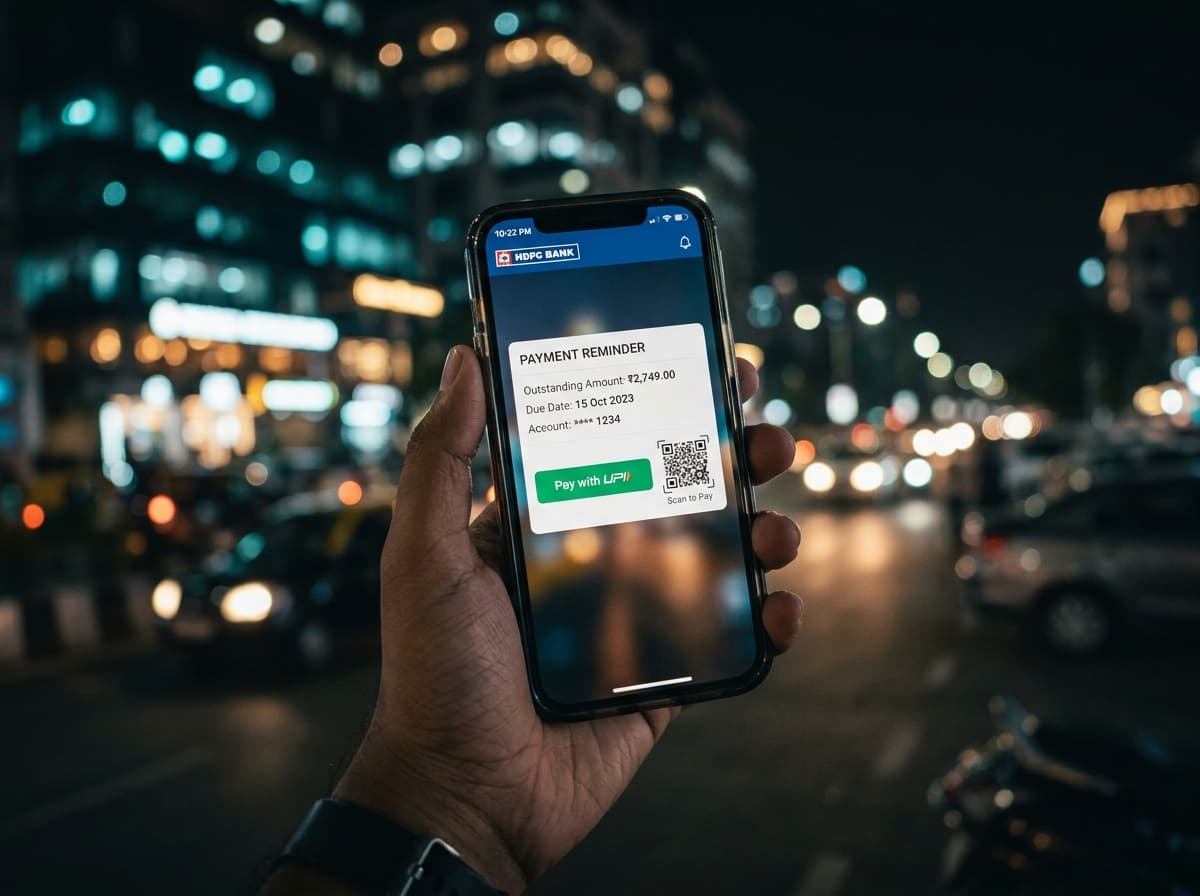 Smartphone displaying official legal payment reminder with UPI button - Veritas Law Partners