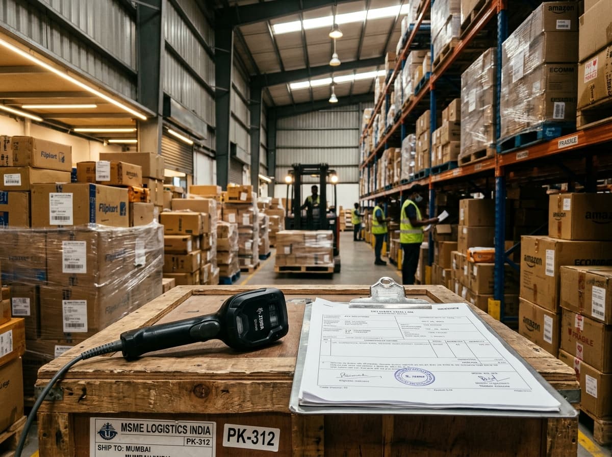Commercial business warehouse with delivery invoices and barcode scanner - Veritas Law Partners